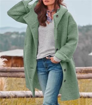 chouyatou Women’s Winter Single Breasted Long Wool Coat with Hood Casual Wool Blend ...
