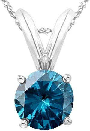5 Carat Platinum Round Blue Diamond 4 Prong Solitaire Pendant Necklace (AAA Quality) W/ 16...