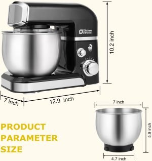 Kitchen in the box Stand Mixer,3.2Qt Small Electric Food Mixer,6 Speeds Portable Lightweight Kitchen Mixer for Daily Use with Egg Whisk,Dough Hook,Flat Beater (Black)