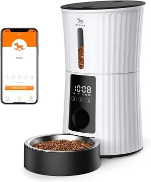 Petory Automatic Cat Feeders Wi-Fi – 4L Dry Food Dispenser for Cats and Dogs 10 Meals per Day Smart Pet Feeder with Desiccant Bag Dual Power Supply 10S Voice Recorder
