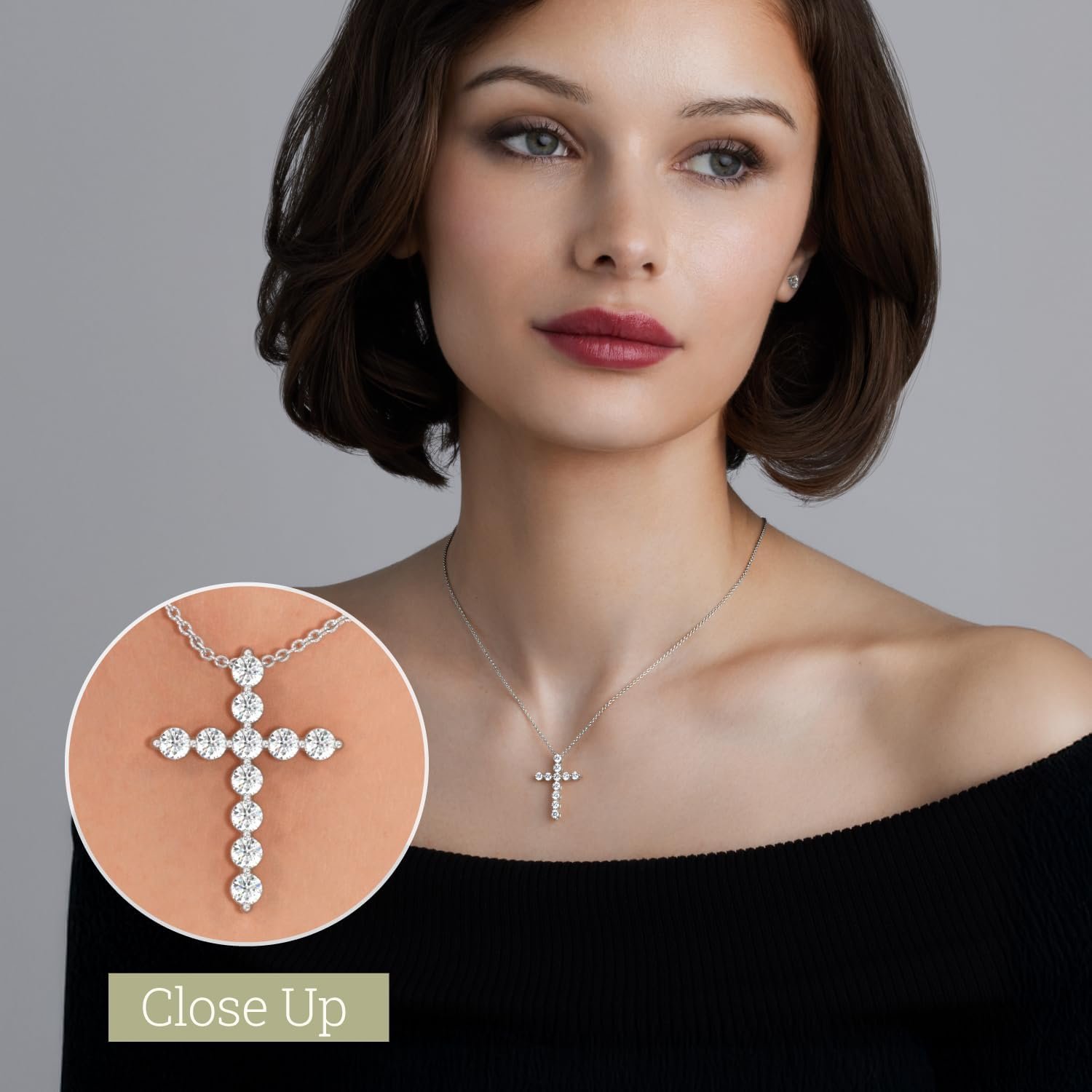 GILDED 1 ct. T.W. Lab Grown Diamond (SI1 Clarity, F Color) and Sterling Silver & 14KT Gold Plated Silver Cross Pendant with an 18 Inch Spring Ring Clasp Cable Chain - Image 3
