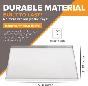 35.38″ x 21.88″ Metal Replacement Dog Crate Pan Chew Proof Crack Proof Pet Kennel Tray Central Dog Training Crate Pan Pet Supplies, Stainless Steel, 1″ H