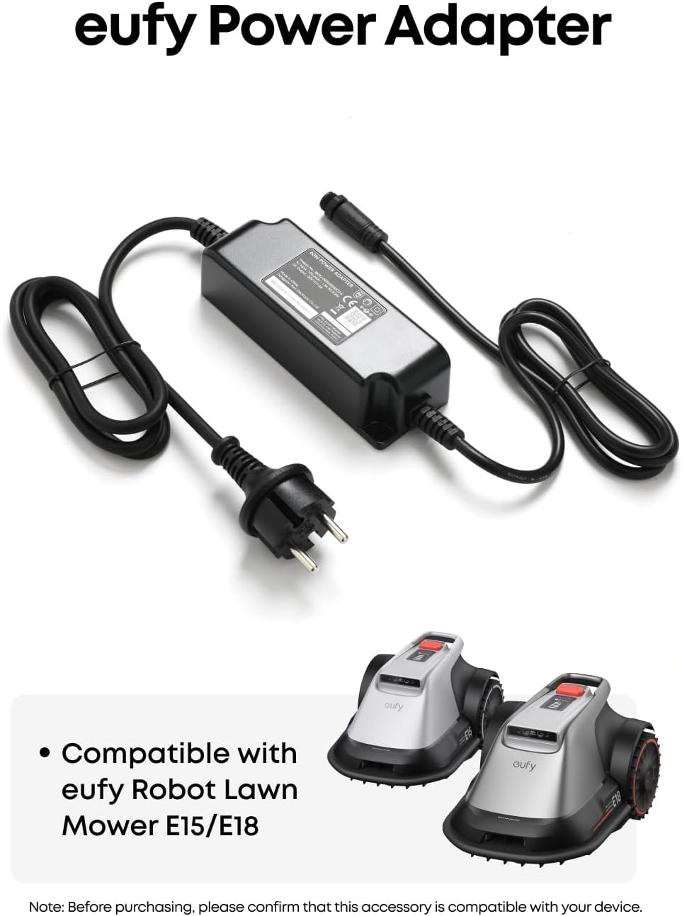 eufy Official Accessories, Power Adapter *1, Compatible with Robot Lawn Mower E15/E18 - Image 2