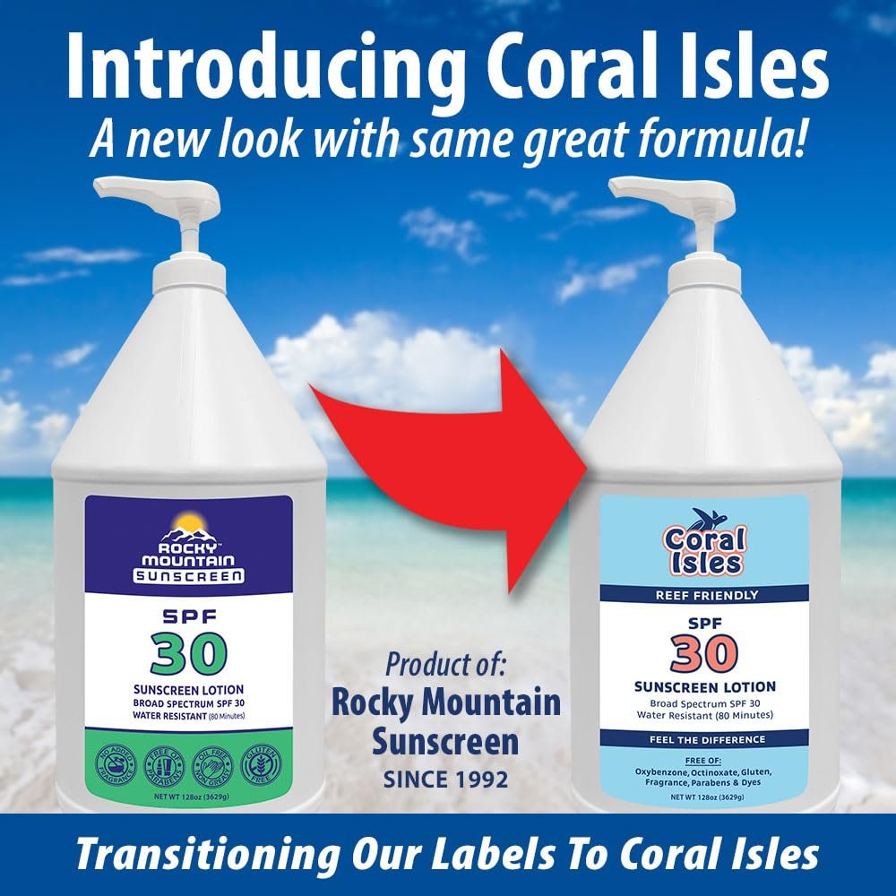 Coral Isles by Rocky Mountain Sunscreen | SPF 30 Lotion | Broad Spectrum UVA/UVB Protection | Hawaii Reef-Safe Act Compliant | Oxybenzone & Octinoxate Free | Water Resistant 80 Min. | 128 Fl Oz - Image 2