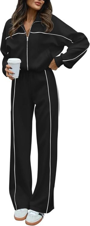 BTFBM Women’s Two Piece Tracksuit Fall 2025 Long Sleeve Zip Up Sweatshirt Long Pants Outfits Jogger Sweatsuit Sets