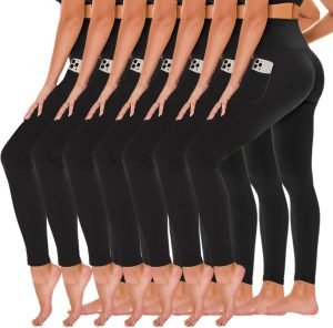 TNNZEET 7 Pack Leggings for Women – High Waisted Yoga Pants with Pockets Black Leggi...