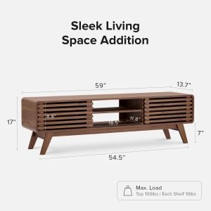 mopio Ensley TV Stand, Mid Century Modern for 55/60/65 inch TV, Farmhouse TV Stand, Entertainment Center with Storage, TV and Media Console for Living Room (Walnut, 59″ Low)