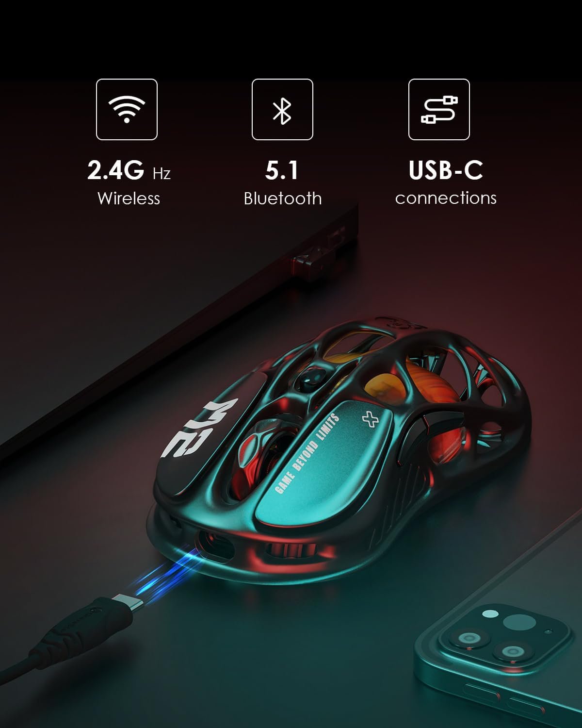 GravaStar Mercury M2 Wireless Gaming Mouse with 26,000 DPI, PAW3395DM Sensor -79g Lightweight Hollowed-Out Design -5 Programmable Buttons -5 Dynamic Lightsync RGB - Image 6