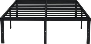 EMODA Queen Bed Frame No Box Spring Needed 18 Inch Heavy Duty Metal Tall Platform Bed Frame Queen Size with Large Storage Space, Easy Assembly, Black