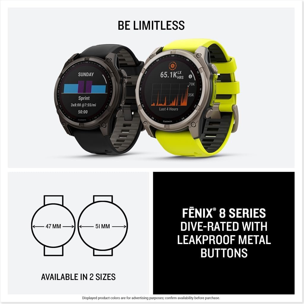 Garmin fēnix® 8 – 51 mm, Solar, Sapphire, Premium Multisport GPS Smartwatch, Long-Lasting Battery Life, Dive-Rated, Built-in LED Flashlight, Carbon Gray DLC Titanium with Pebble Gray Band - Image 8