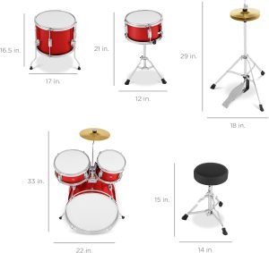 Best Choice Products Kids 5-Piece Beginner Drum Set Junior Kit, Starter Percussion w/Cymbals, Pedal, Toms, Snare, Drumsticks, Stool – Red Sparkle