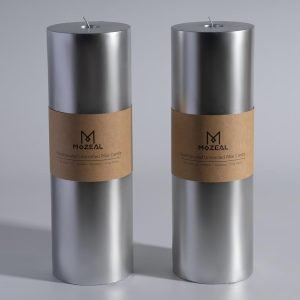 MOZEAL 4″ x 12″ Extra-Large Silver Pillar Candles (Set of 2), Unscented,Dripless, Smokeless,Long Clean-Burning,These Tall 12 inch Large Silver Pillar Candles Perfect for Weddings and Christmas Decor