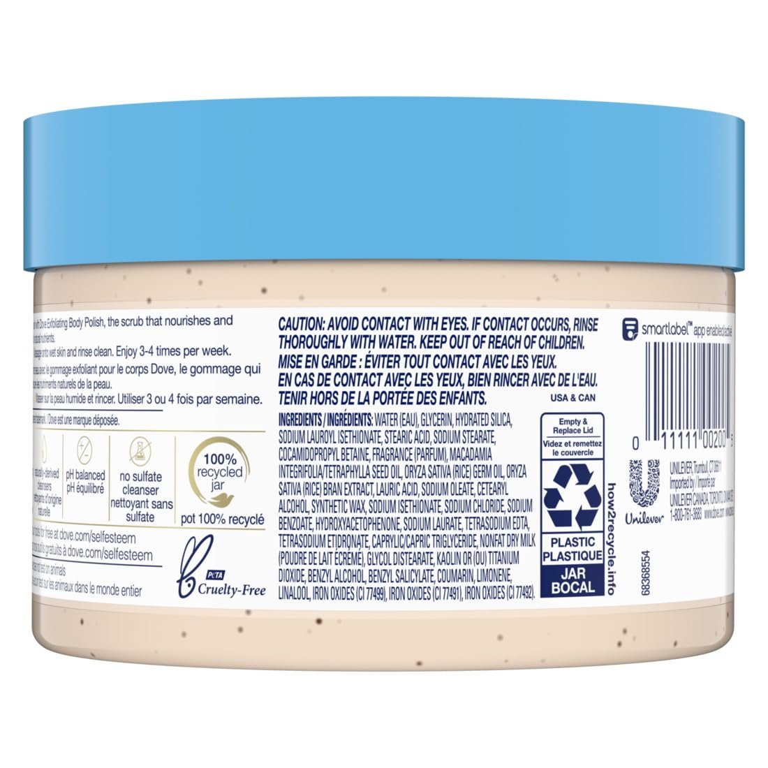 Dove Exfoliating Body Polish Scrub Reveals Visibly Smoother Skin Macadamia & Rice Milk Body Scrub That Nourishes Skin, 10.5 oz, 4 Count - Image 2