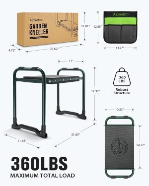 Garden Kneeler and Seat Heavy Duty, Upgraded Foldable Gardening Stool – Widened to 10″ Stable Wear-resistant Prevent Knee and Back Pain, Beautiful Logo high-end 2 Large Tool Bags Gift for Women