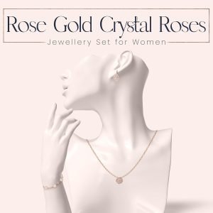 Crystalline Azuria Women 18K Gold Plated White Crystal Roses Flower Set Necklace Earrings Bracelet for Women Wedding Party Bridal Bridesmaid Accessories