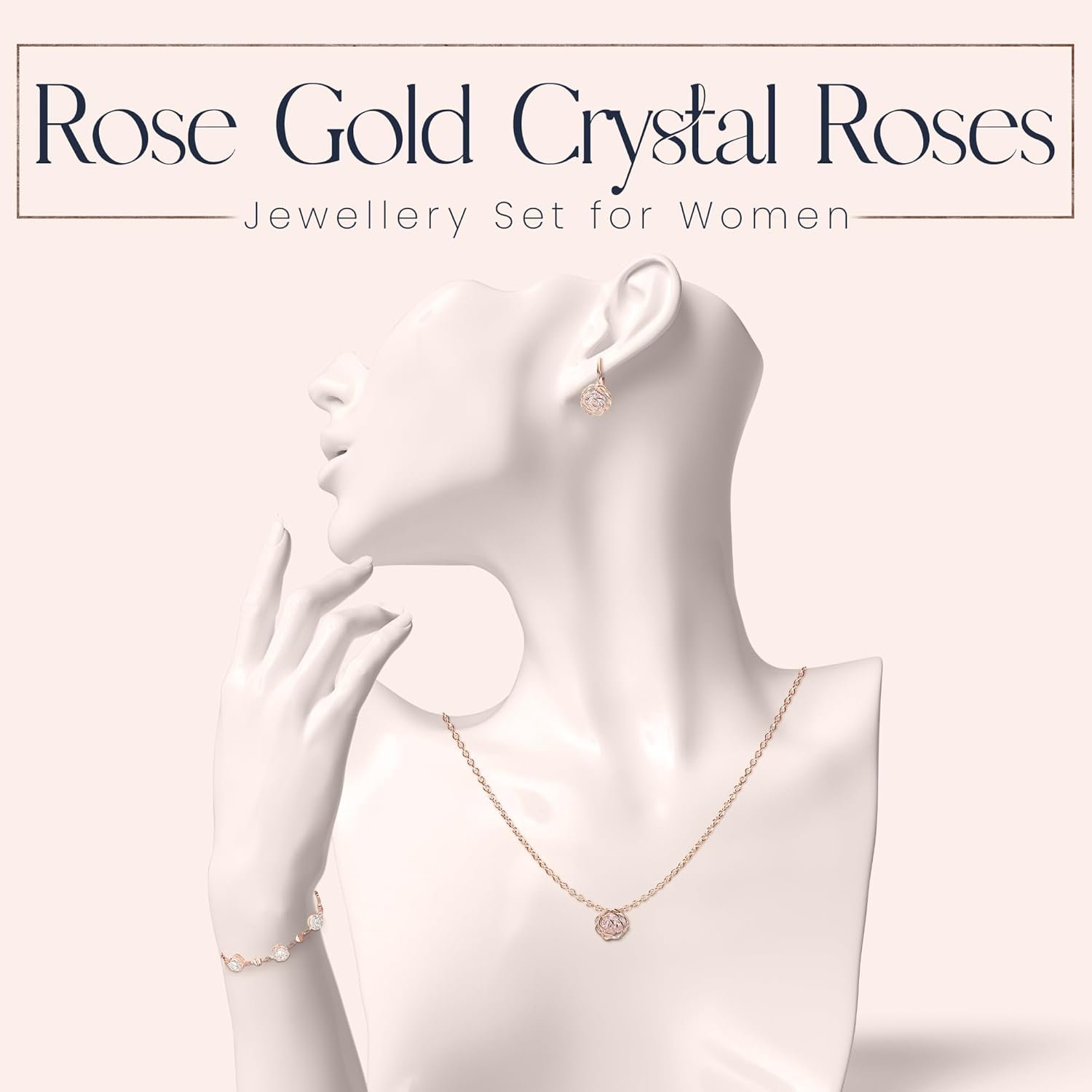 Crystalline Azuria Women 18K Gold Plated White Crystal Roses Flower Set Necklace Earrings Bracelet for Women Wedding Party Bridal Bridesmaid Accessories - Image 2