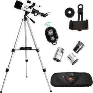 Gskyer Telescope, 70mm Aperture 400mm AZ Mount Astronomical Refracting Telescope for Kids Beginners – Travel Telescope with Carry Bag, Phone Adapter and Wireless Remote.