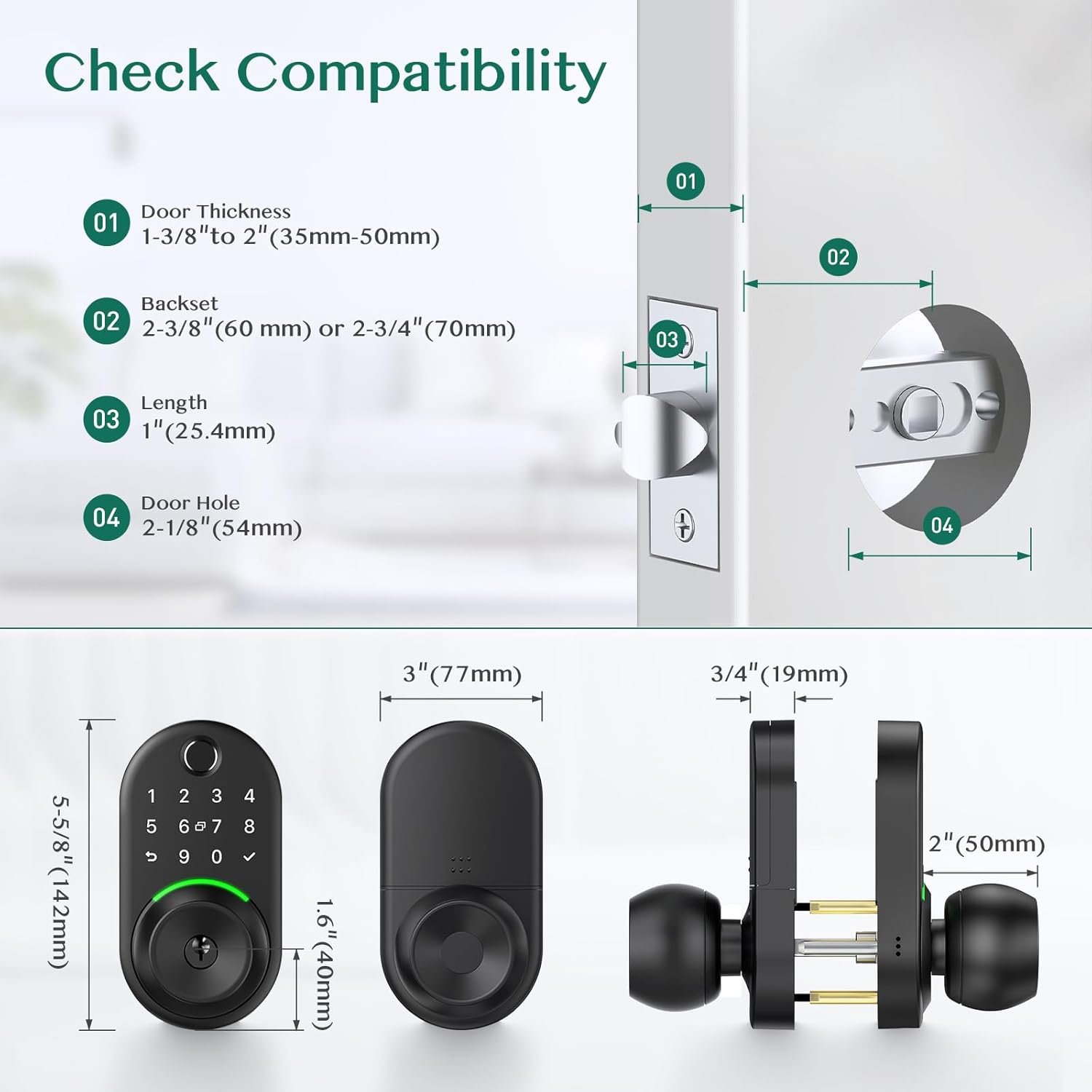 Keypad Smart Door Lock with Knob, Yamiry Keyless Entry Digital Lock with Handle, Fingerprint Electronic Knob for Front Door, Generate Passcode Remotely, Easy Installation - Image 6