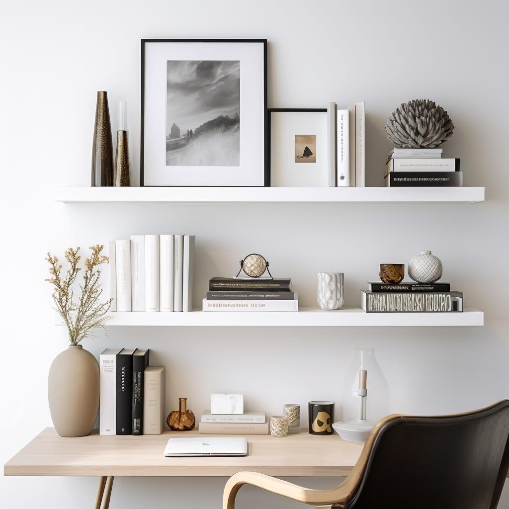LaVie Home Floating Shelves, 36 Inch Wall Shelf Set of 2, Hanging Shelf with Invisible Brackets, Wall Decor for Bathroom, Bedroom, Living Room, Kitchen Storage, Modern White - Image 6