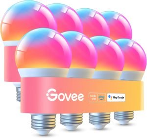 Govee LED Smart Light Bulbs, 1000LM Color Changing Light Bulb, Wi-Fi & Bluetooth Light Bulbs, Work with Alexa and Google Assistant, Dimmable RGBWW A19 75W Equivalent Smart Bulbs, 8 Pack