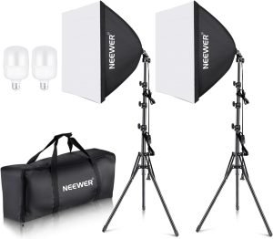 NEEWER 700W Equivalent Softbox Lighting Kit, 2Pack UL Certified 5700K LED Lighting Bulbs, 24×24 inches Softboxes with E26 Socket, Photography Continuous Lighting Kit Photo Studio Equipment