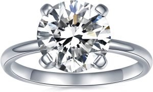 IMOLOVE Solitaire Moissanite Engagement Ring, 1CT D Color VVS1 Clarity, 925 Sterling Silver with 18K White Gold Plated, Ideal Gift for Women