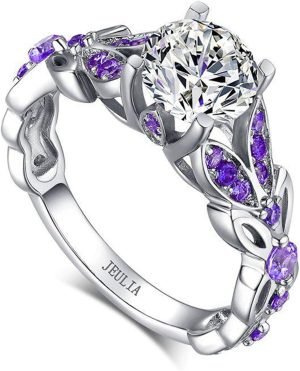 Jeulia 4.3 Carat Personalized Sterling Silver Butterfly Rings for Women Purple Amethyst Bridal Round Cut Wedding Engagement Eternity Valentine’s Promise Ring Set