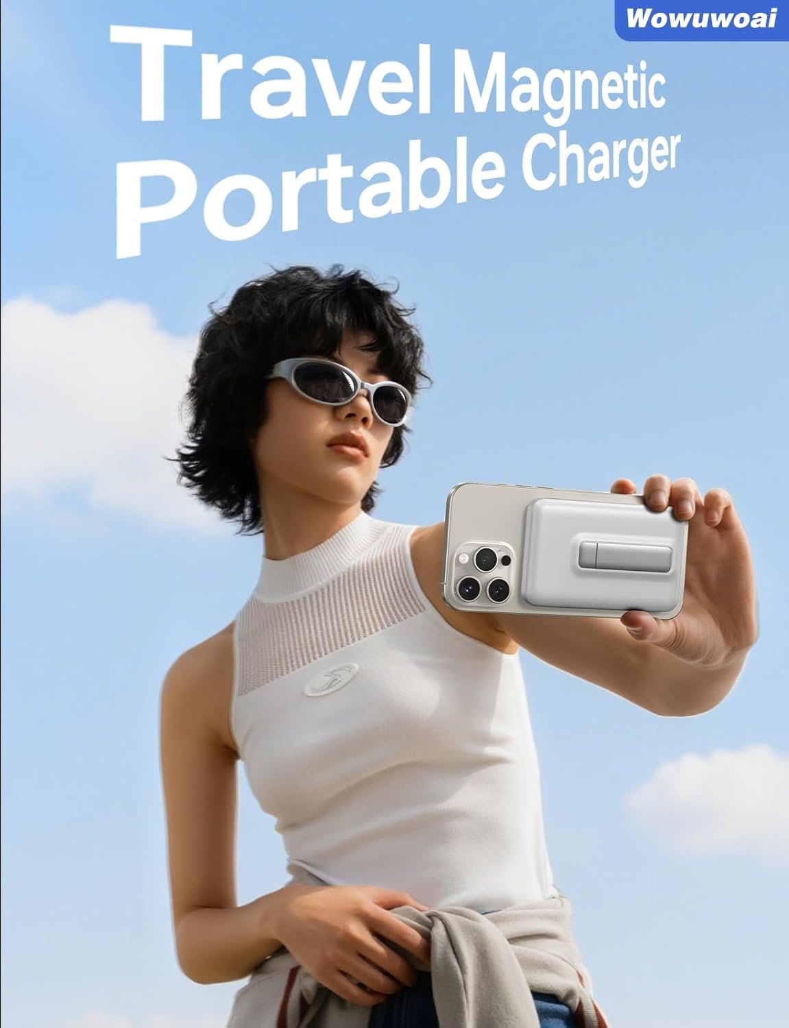 for Magsafe Portable Charger, 10000mAh Wireless Power Bank with Stand, USB C PD 20W Fast Charging Powerbank, Magnetic Battery Pack Compatible for iPhone 17/16/15/14/13/12 Series - White - Image 5