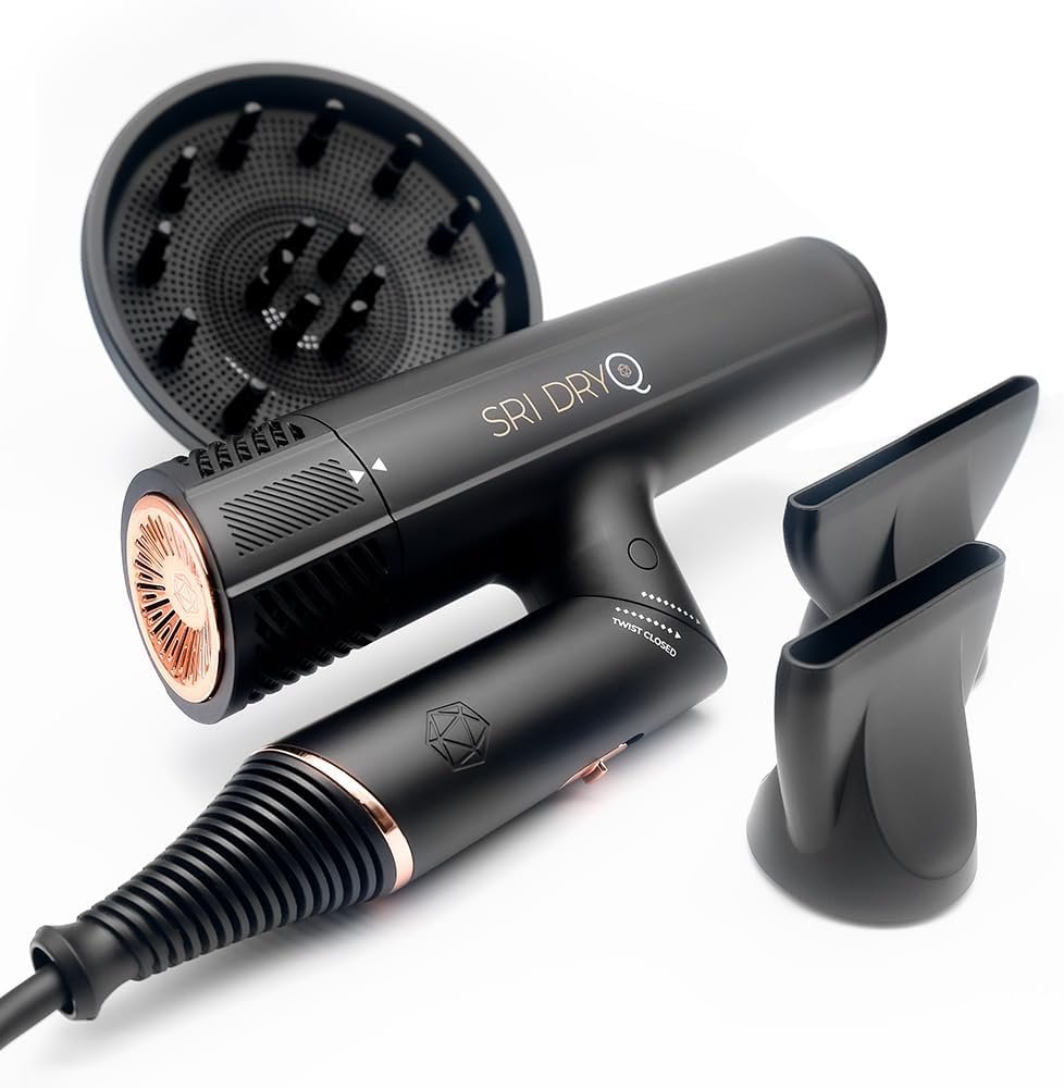 SRILabs DryQ “Smart” Hair Dryer - Super Lightweight, Foldable - Powerful, Quiet Motor - Infrared and Ionic Technology - 3 Magnetic Attachments - Heat Control with Locking Switch - Image 8