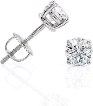 IGI Certified 1 to 10 Carat D-E Color and VS1-VS2 Clarity Lab Grown Diamond Stud Earrings for Women I 14k White Gold Earrings for Her I Secure Screw Back Made in USA by Beverly Hills Jewelers