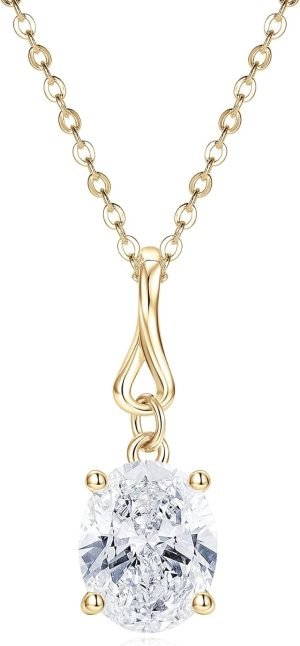 3CT Oval Moissanite Pendant Necklace, D Color 8X10mm Oval Cut Moissanite 925 Sterling Silv...