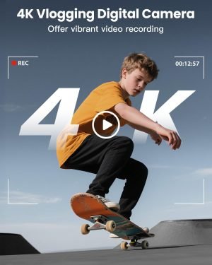 4K Digital Camera for Photography, WiFi 64MP 180° Flip Screen 3″ Autofocus Vlogging Camera for YouTube, 16X Zoom Compact Point and Shoot Cameras for Beginner with 32GB Card, 2 Batteries