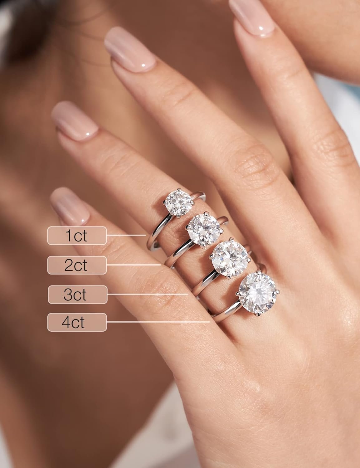 IMOLOVE Solitaire Moissanite Engagement Ring, 1CT D Color VVS1 Clarity, 925 Sterling Silver with 18K White Gold Plated, Ideal Gift for Women - Image 5