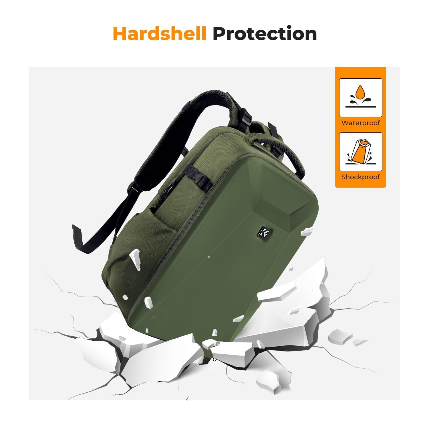 K&F CONCEPT Camera Backpack,Hardshell Photography DSLR Camera Bag with 15-15.6 Inch Laptop Compartment Hard Shell Camera Case Compatible with Canon/Nikon/Sony/DJI Mavic Drone - Image 5
