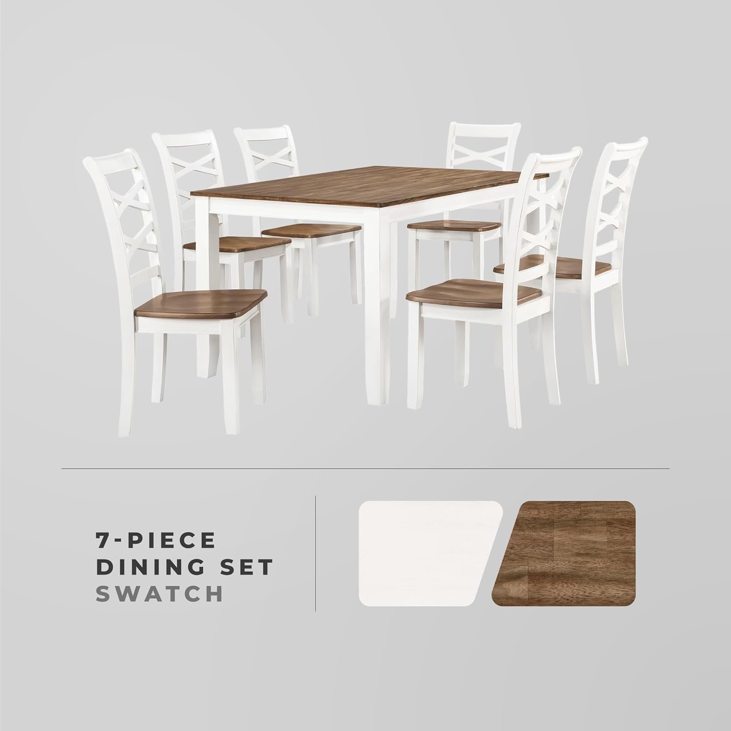 Lexicon Dining Table Set for 6 with Chairs, Wood 7 Piece Farmhouse Dining Room Table and Chairs Set of 6, Cross Back, Easy Assembly Seater for Indoor Home, Dinner, Kitchen, Cherry/White - Image 5