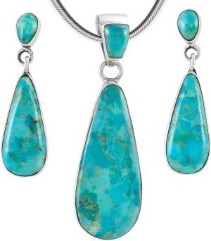 Turquoise Network Sterling Silver Genuine Gemstones Necklace & Earrings Matching Set (Choose Style)