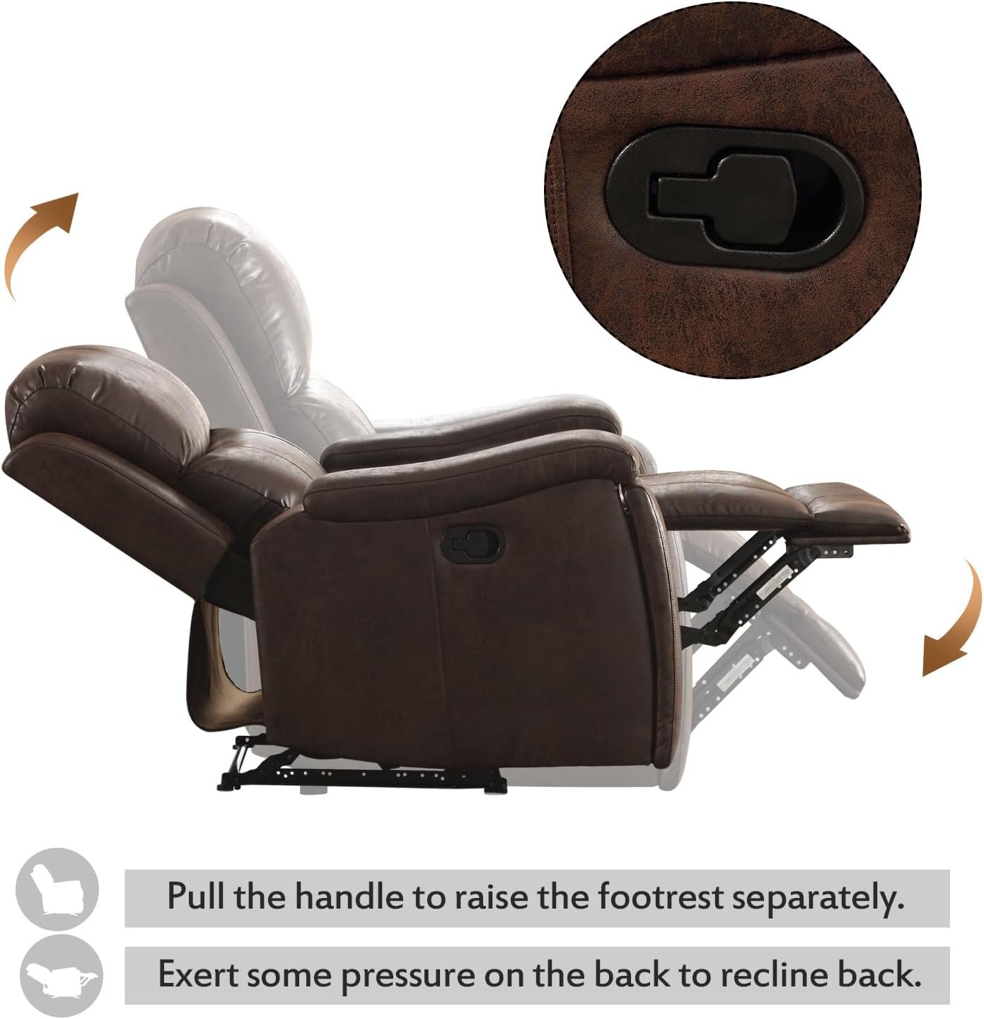 CANMOV Leather Recliner Chair, Classic and Traditional Manual Recliner Chair with Overstuffed Arms and Back, Manual Single Sofa with Concealed Cup Holders,Red Brown - Image 7