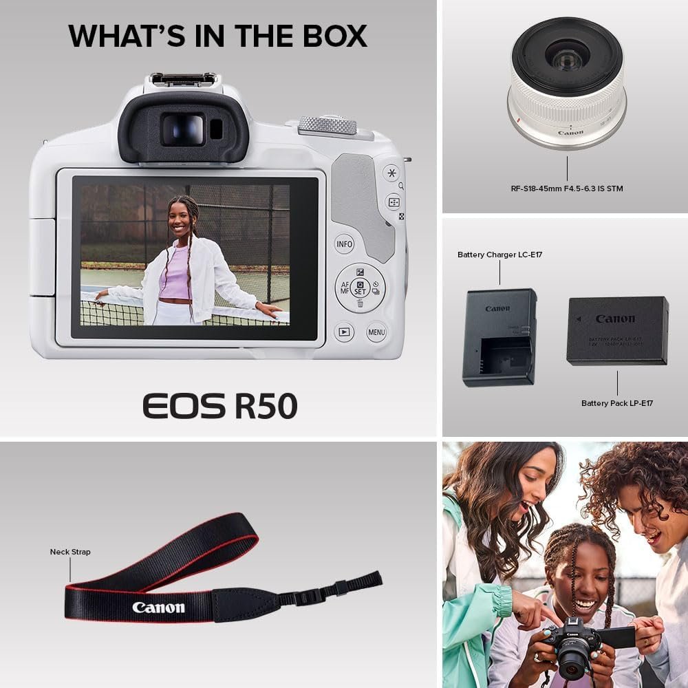 Canon EOS R50 Mirrorless Camera RF-S18-45mm F4.5-6.3 is STM Lens Kit, 24.2 Megapixel CMOS (APS-C) Sensor, 4K Video, Hybrid Camera, Photo and Video, Vlogging, Content Creator, RF Mount, White - Image 9