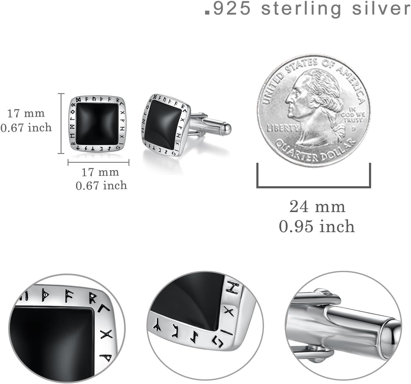 Viking Cufflinks for Men 925 Sterling Silver Black Onyx Cufflinks Cuff link Jewelry Gifts for Men - Image 4