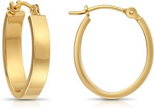 14k Gold Small Oval Flat Hoop Earrings