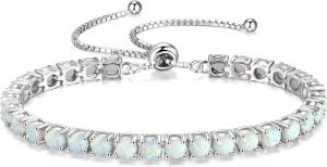 FANCIME Birthstone Bracelet Jewelry for Women Sterling Silver Tennis Bracelet Classic Bolo Adjustable Chain Fine Jewelry Anniversary Birthday Gifts for Women Mom Wife Her