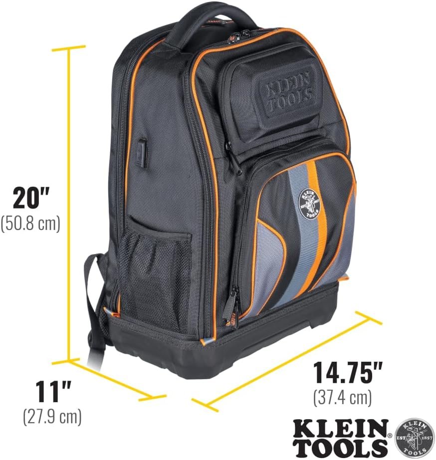Klein Tools 62805BPTECH 28-Pocket Laptop Backpack Tool Bag, Tradesman Pro Extra-Large Tech Tool Backpack with Molded Bottom, Charging Port - Image 4
