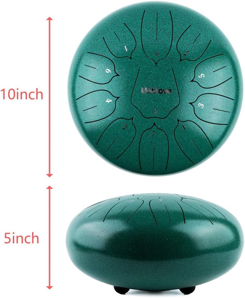 Steel Tongue Drum, Handpan Tank Drum 11 Notes 10 inch Meditation Percussion Instrument with Mallets, Finger Picks, Bag, Music Book for Musical Education Entertainment Concert Yoga Gift (Green 10 inch) - Image 4