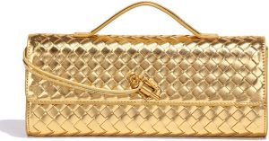 Dreubea Women’s Handmade Woven Evening Bag Casual Leather Shoulder Handbag Fashion Crossbody Clutch Purse Golden