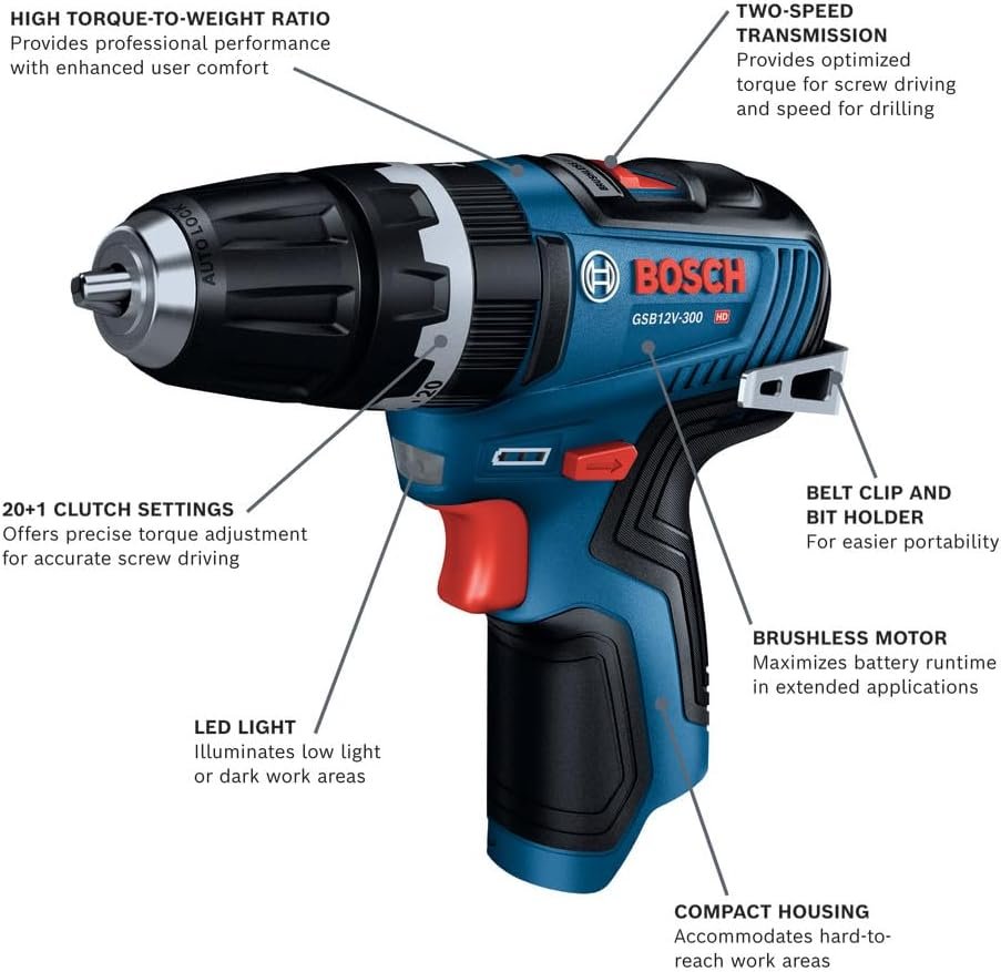 Bosch GSB12V-300N 12V Max Brushless 3/8 In. Hammer Drill/Driver (Bare Tool) - Image 2