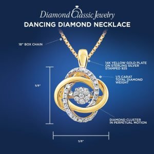 Diamond Necklace Dancing Diamond 1/5 CTTW Love Knot in Sterling SIlver or 14K Gold Plated 18 Inch Chain