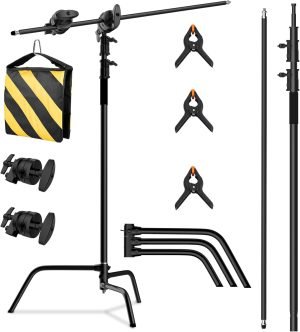 SH C Stand with Boom Arm, Heavy Duty Photography Light Stand, 10.8ft/330cm Stainless Steel C-Stand Kit with Sandbag, 4.2ft/128cm Boom for Studio Softbox and Reflector,Black