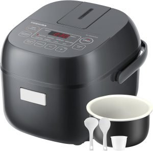 TOSHIBA Rice Cooker Small 3-Cup Uncooked– LCD Display with 8 Cooking Functions: Rice, Oa...