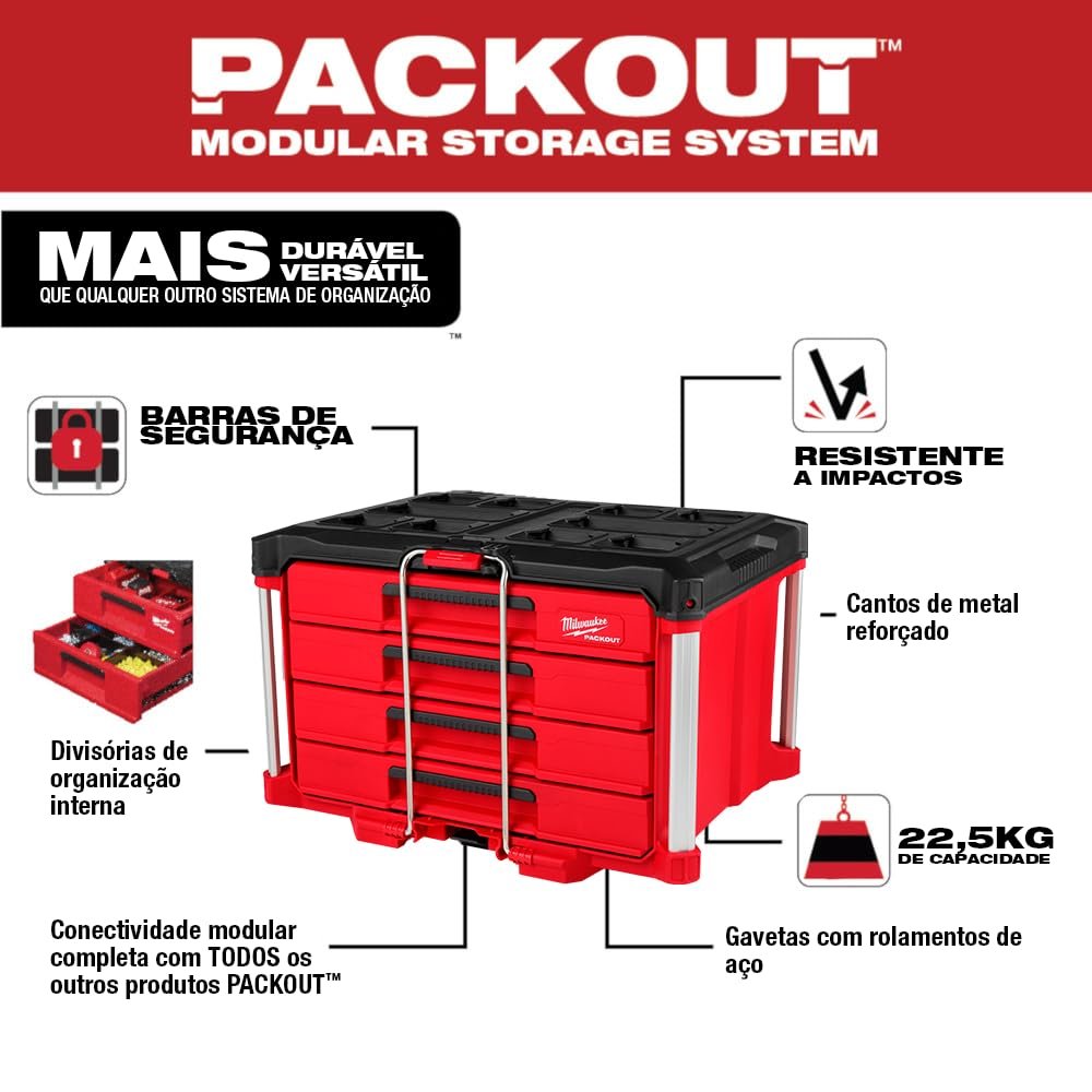 Milwaukee Packout 4 Drawer Tool Organizer Box - 48-22-8444 - Image 6