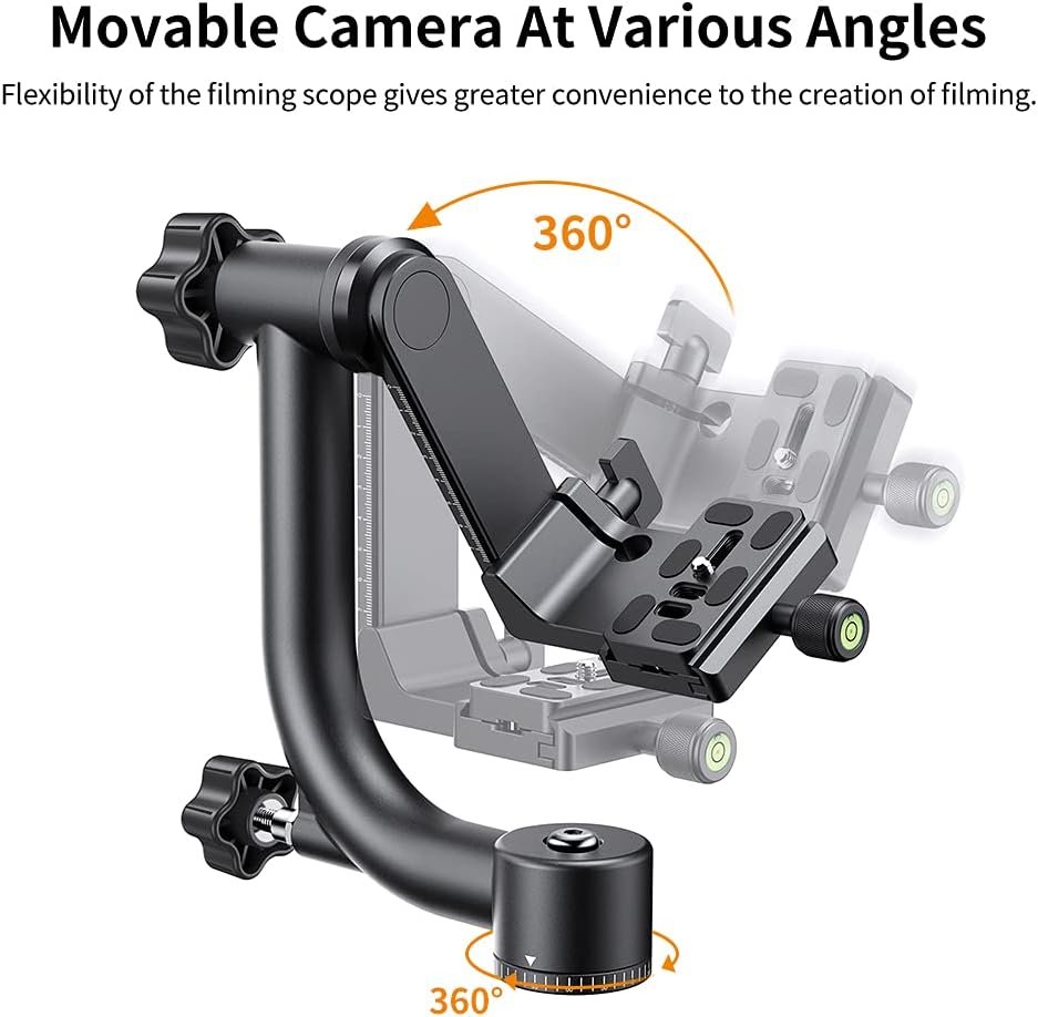 K&F CONCEPT Aluminum Alloy 360 Degree Panoramic Gimbal Tripod Head with 1/4'' Standard Quick Release Plate and Bubble Level,Load Capacity up to 20kg/44lbs - Image 7